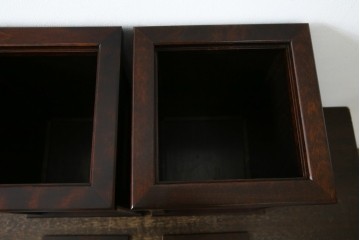 中古　希少な廃番品　北海道民芸家具　落ち着いた木肌と格子意匠が味わい深いゴミ箱2個セット　(R-085675)