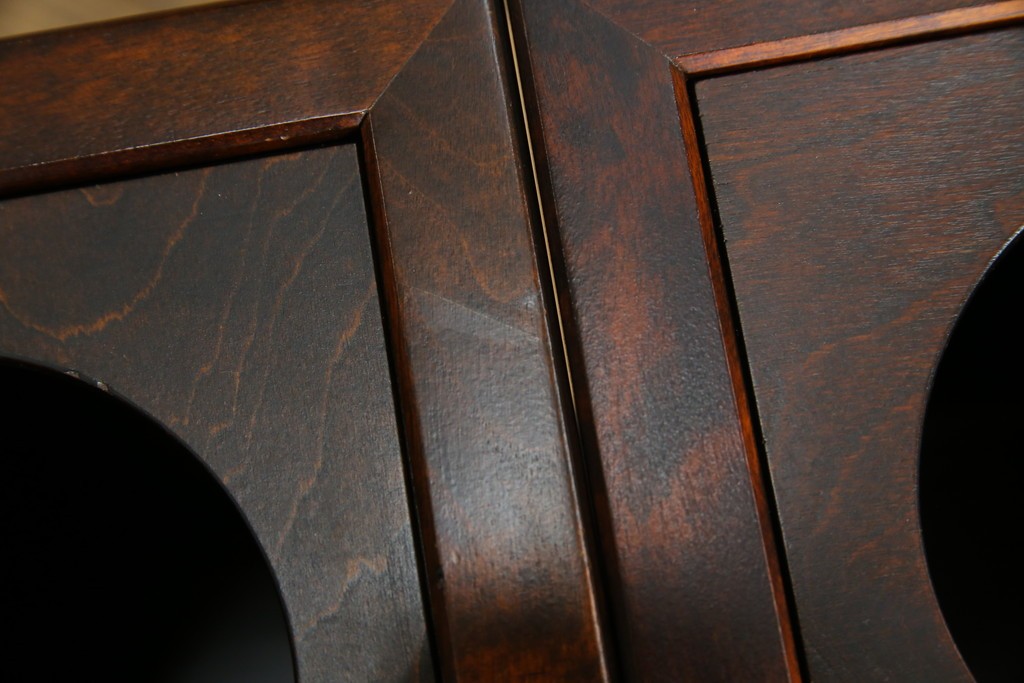 中古　希少な廃番品　北海道民芸家具　落ち着いた木肌と格子意匠が味わい深いゴミ箱2個セット　(R-085675)