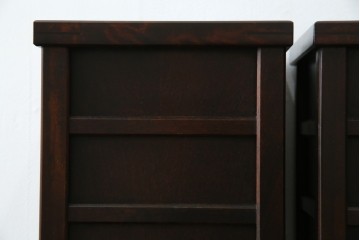 中古　希少な廃番品　北海道民芸家具　落ち着いた木肌と格子意匠が味わい深いゴミ箱2個セット　(R-085675)