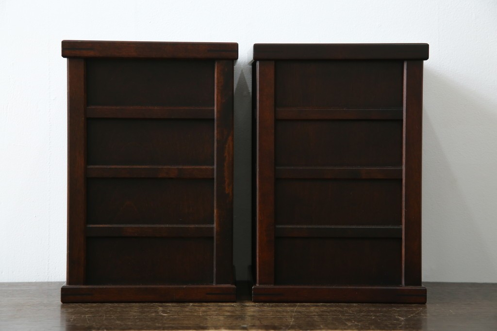 中古　希少な廃番品　北海道民芸家具　落ち着いた木肌と格子意匠が味わい深いゴミ箱2個セット　(R-085675)