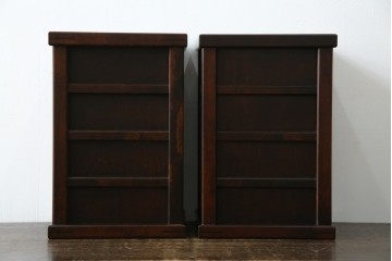 中古　希少な廃番品　北海道民芸家具　落ち着いた木肌と格子意匠が味わい深いゴミ箱2個セット　(R-085675)