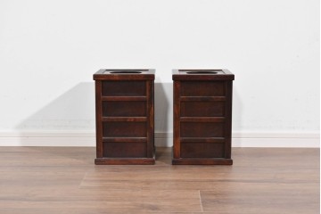 中古　希少な廃番品　北海道民芸家具　落ち着いた木肌と格子意匠が味わい深いゴミ箱2個セット　(R-085675)