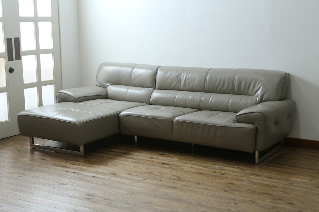 中古　美品　IDC大塚家具　L/S STYLISH-37(エルエススタイリッシュ37)　本革の上質な風合いが魅力のカウチソファ　定価約43万円　(R-085679)