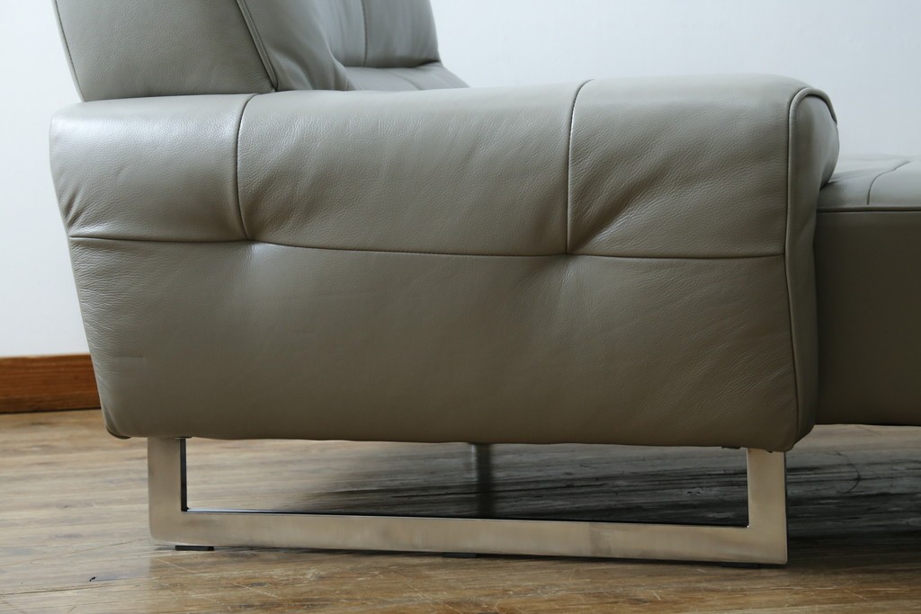 中古　美品　IDC大塚家具　L/S STYLISH-37(エルエススタイリッシュ37)　本革の上質な風合いが魅力のカウチソファ　定価約43万円　(R-085679)