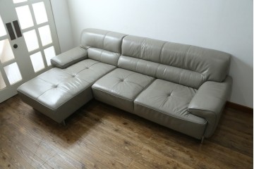 中古　美品　IDC大塚家具　L/S STYLISH-37(エルエススタイリッシュ37)　本革の上質な風合いが魅力のカウチソファ　定価約43万円　(R-085679)