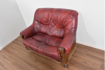 中古　オランダ輸入家具　オーク材の重厚なフレームと本革シートの質感が魅力の2人掛けソファ　定価約30万円相当　(R-085682)