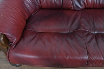 中古　オランダ輸入家具　オーク材の重厚なフレームと本革シートの質感が魅力の2人掛けソファ　定価約30万円相当　(R-085682)