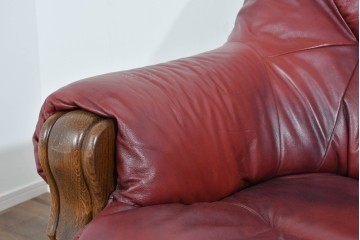 中古　オランダ輸入家具　オーク材の重厚なフレームと本革シートの質感が魅力の2人掛けソファ　定価約30万円相当　(R-085682)