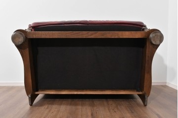 中古　オランダ輸入家具　オーク材の重厚なフレームと本革シートの質感が魅力の2人掛けソファ　定価約30万円相当　(R-085682)