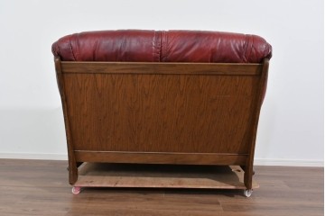 中古　オランダ輸入家具　オーク材の重厚なフレームと本革シートの質感が魅力の2人掛けソファ　定価約30万円相当　(R-085682)