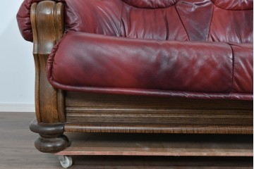 中古　オランダ輸入家具　オーク材の重厚なフレームと本革シートの質感が魅力の2人掛けソファ　定価約30万円相当　(R-085682)