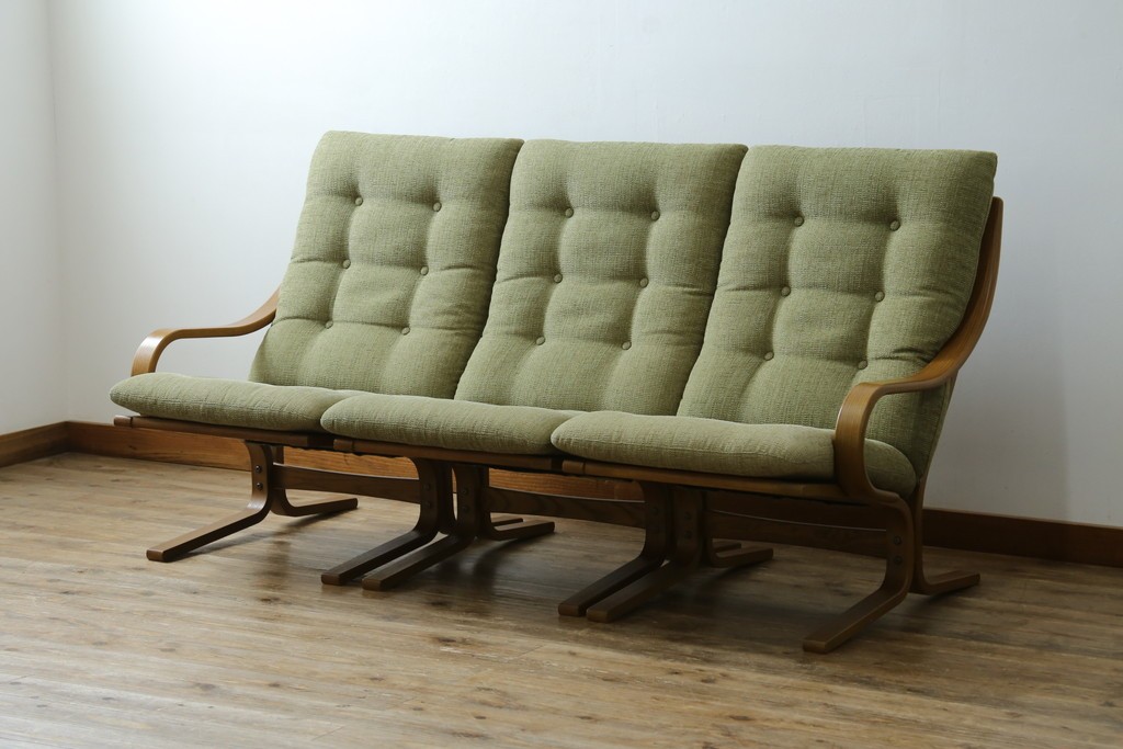 中古　美品　FUJI FURNITURE(冨士ファニチア)　Agio(アージオ)　オーク材　組み替え自由でインテリアの幅が広がるナチュラルモダンな3人掛けソファ　(R-085683)