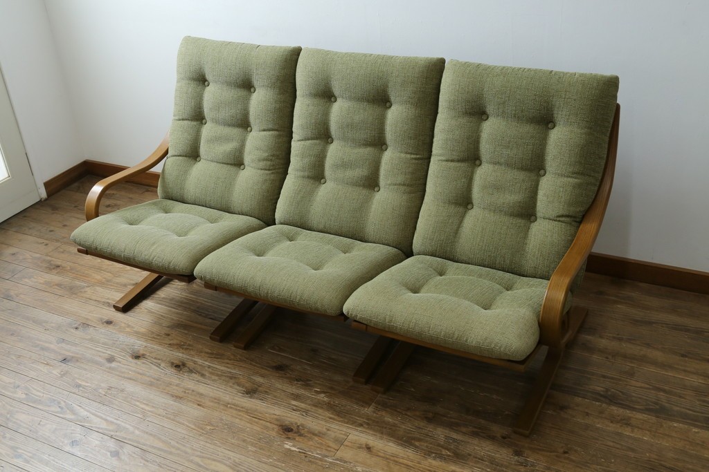 中古　美品　FUJI FURNITURE(冨士ファニチア)　Agio(アージオ)　オーク材　組み替え自由でインテリアの幅が広がるナチュラルモダンな3人掛けソファ　(R-085683)