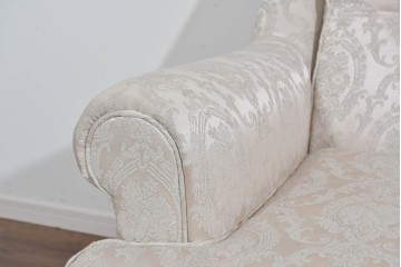 中古　超美品　特注品　国産職人手作り　某上場企業会長邸放出品　光沢のある織模様生地が上品なドレクセル風の一人掛けソファ2脚　製作費(1脚)約50万円　(R-085684)