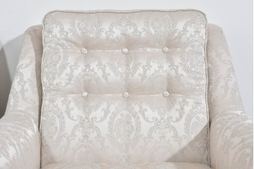 中古　超美品　特注品　国産職人手作り　某上場企業会長邸放出品　光沢のある織模様生地が上品なドレクセル風の一人掛けソファ2脚　製作費(1脚)約50万円　(R-085684)