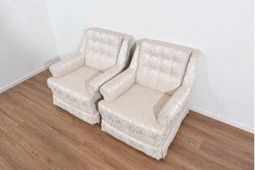 中古　超美品　特注品　国産職人手作り　某上場企業会長邸放出品　光沢のある織模様生地が上品なドレクセル風の一人掛けソファ2脚　製作費(1脚)約50万円　(R-085684)