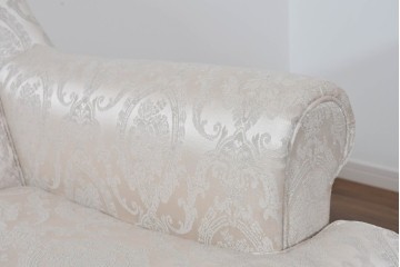 中古　超美品　特注品　国産職人手作り　某上場企業会長邸放出品　光沢のある織模様生地が上品なドレクセル風の一人掛けソファ2脚　製作費(1脚)約50万円　(R-085684)