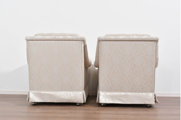 中古　超美品　特注品　国産職人手作り　某上場企業会長邸放出品　優雅な織り模様が映えるドレクセル風の一人掛けソファ2脚　製作費(1脚)約50万円　(R-085685)