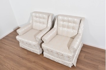 中古　超美品　特注品　国産職人手作り　某上場企業会長邸放出品　上品な織模様生地のドレクセル風の一人掛けソファ2脚　製作費(1脚)約50万円　(R-085686)