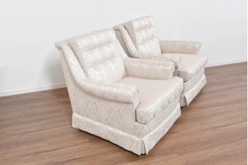 中古　超美品　特注品　国産職人手作り　某上場企業会長邸放出品　上品な織模様生地のドレクセル風の一人掛けソファ2脚　製作費(1脚)約50万円　(R-085686)