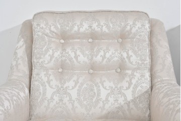 中古　超美品　特注品　国産職人手作り　某上場企業会長邸放出品　上品な織模様生地のドレクセル風の一人掛けソファ2脚　製作費(1脚)約50万円　(R-085686)