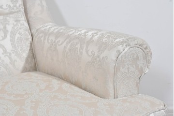 中古　超美品　特注品　国産職人手作り　某上場企業会長邸放出品　上品な織模様生地のドレクセル風の一人掛けソファ2脚　製作費(1脚)約50万円　(R-085686)