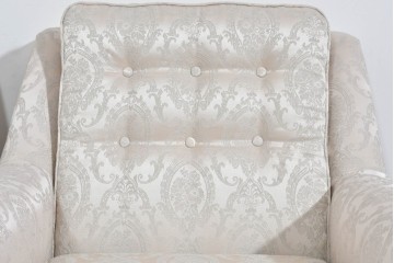 中古　超美品　特注品　国産職人手作り　某上場企業会長邸放出品　上品な織模様生地のドレクセル風の一人掛けソファ2脚　製作費(1脚)約50万円　(R-085686)