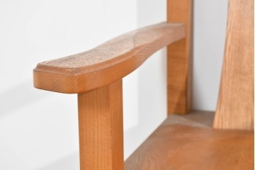 和製ヴィンテージ　国産　職人手作り　タモ無垢材　重厚でしっかりとした作りのアームチェア　(R-085688)