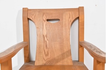 和製ヴィンテージ　国産　職人手作り　タモ無垢材　重厚でしっかりとした作りのアームチェア　(R-085688)