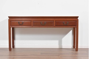 アジアンヴィンテージ　花梨材(カリン)　深みのある木肌と端正な框組が美しいコンソールテーブル　(R-085689)