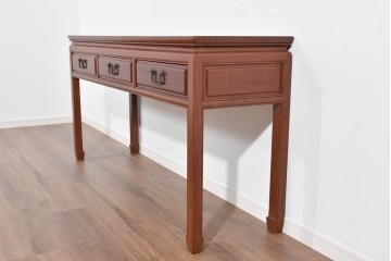 アジアンヴィンテージ　花梨材(カリン)　深みのある木肌と端正な框組が美しいコンソールテーブル　(R-085689)