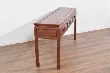 アジアンヴィンテージ　花梨材(カリン)　深みのある木肌と端正な框組が美しいコンソールテーブル　(R-085689)