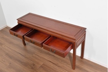 アジアンヴィンテージ　花梨材(カリン)　深みのある木肌と端正な框組が美しいコンソールテーブル　(R-085689)