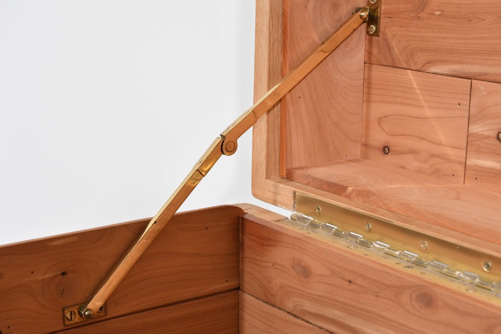 アジアンヴィンテージ　李朝デザイン　真鍮金具　重厚で上質な作りのローテーブルにもおすすめなブランケットボックス　(R-085692)