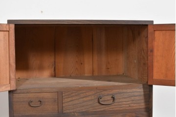 和製アンティーク　変わりデザイン!!　前面欅(ケヤキ)材の小振りな収納棚　(R-085698)