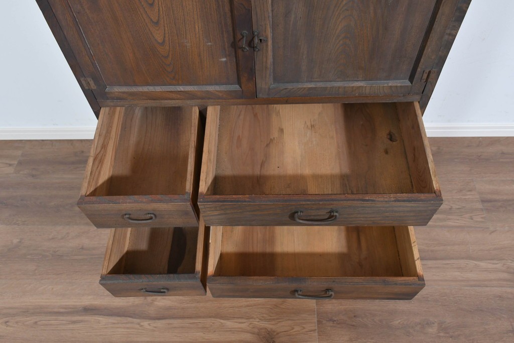 和製アンティーク　変わりデザイン!!　前面欅(ケヤキ)材の小振りな収納棚　(R-085698)