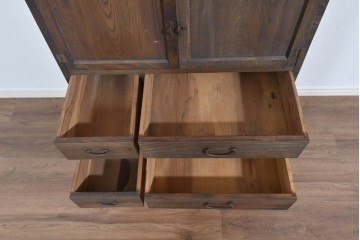 和製アンティーク　変わりデザイン!!　前面欅(ケヤキ)材の小振りな収納棚　(R-085698)