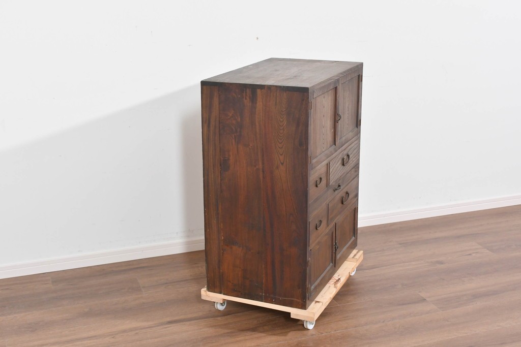 和製アンティーク　変わりデザイン!!　前面欅(ケヤキ)材の小振りな収納棚　(R-085698)