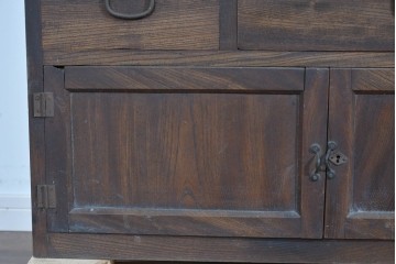 和製アンティーク　変わりデザイン!!　前面欅(ケヤキ)材の小振りな収納棚　(R-085698)