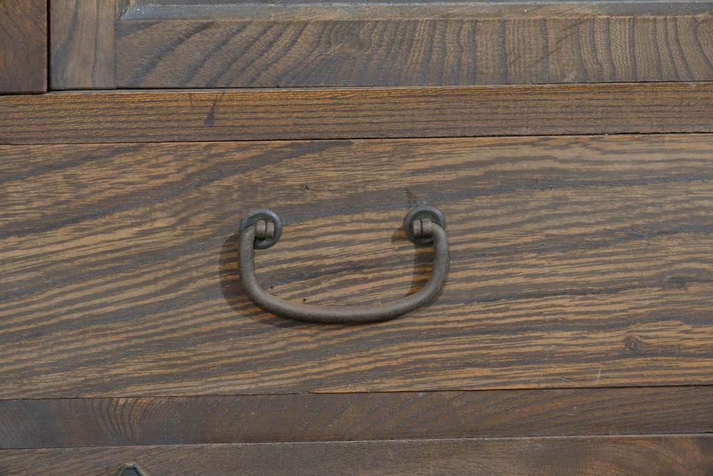 和製アンティーク　変わりデザイン!!　前面欅(ケヤキ)材の小振りな収納棚　(R-085698)