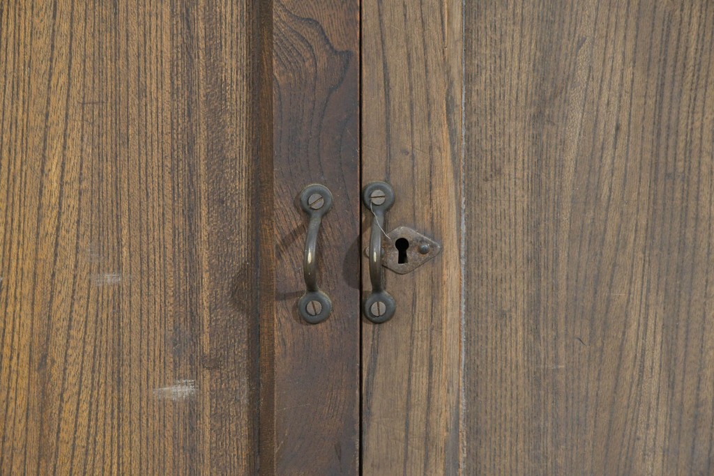 和製アンティーク　変わりデザイン!!　前面欅(ケヤキ)材の小振りな収納棚　(R-085698)