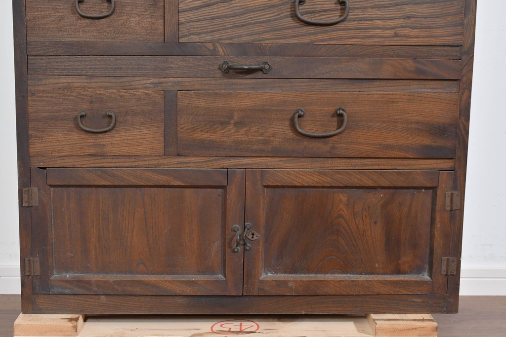 和製アンティーク　変わりデザイン!!　前面欅(ケヤキ)材の小振りな収納棚　(R-085698)