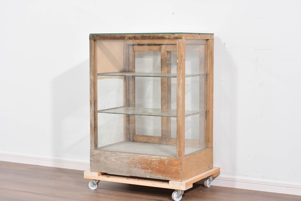 和製ヴィンテージ　古い木味の小振りな縦型ガラスケース　(R-085699)