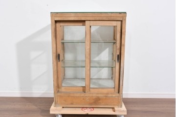 和製ヴィンテージ　古い木味の小振りな縦型ガラスケース　(R-085699)