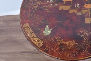 アジアンヴィンテージ　オリエンタル　風景画をあしらったティルトトップコーヒーテーブル　(R-085702)