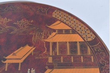 アジアンヴィンテージ　オリエンタル　風景画をあしらったティルトトップコーヒーテーブル　(R-085702)