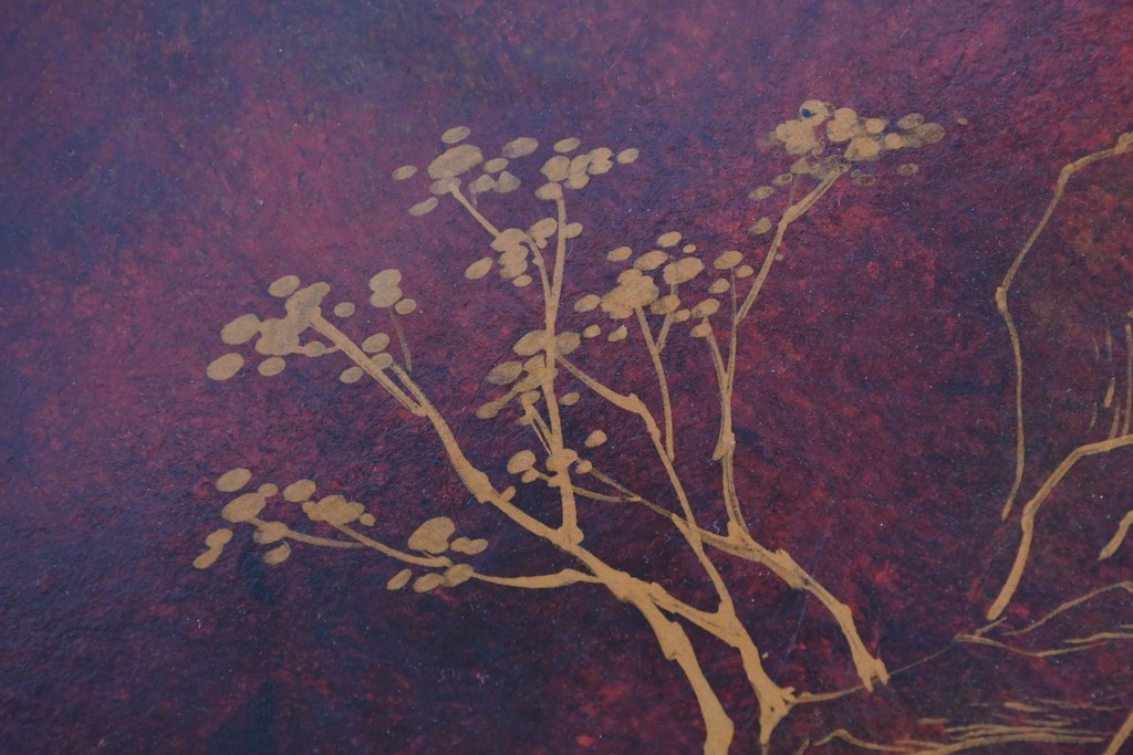 アジアンヴィンテージ　オリエンタル　風景画をあしらったティルトトップコーヒーテーブル　(R-085702)