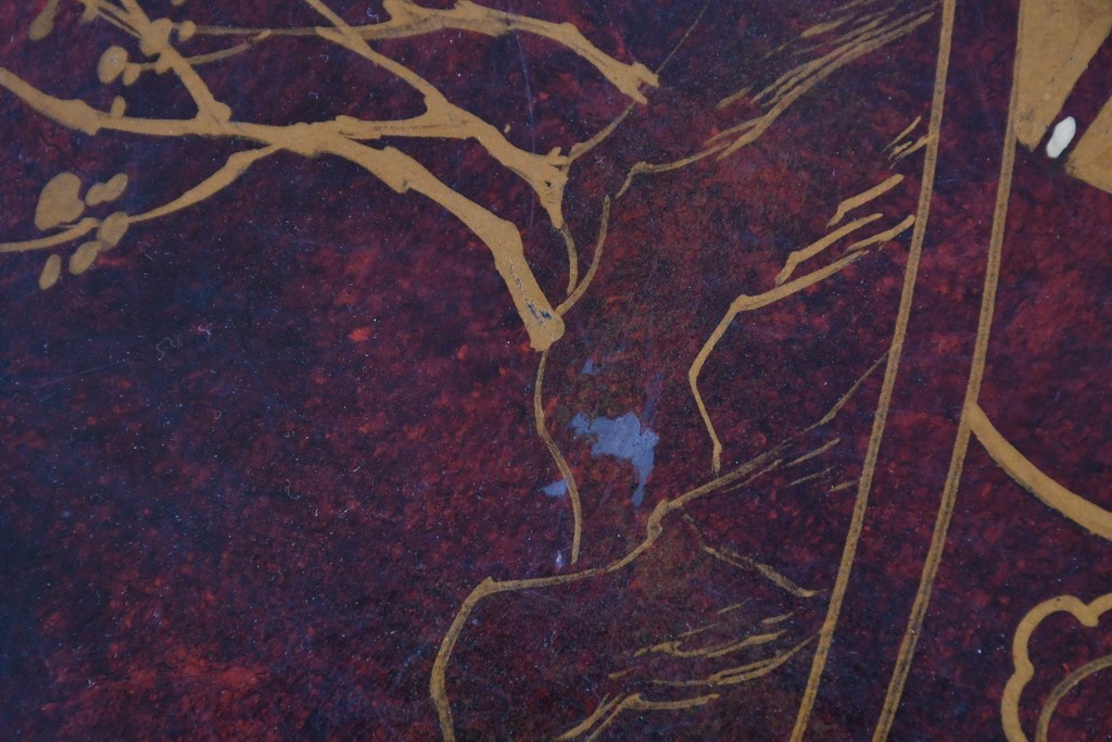 アジアンヴィンテージ　オリエンタル　風景画をあしらったティルトトップコーヒーテーブル　(R-085702)