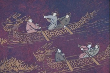 アジアンヴィンテージ　オリエンタル　風景画をあしらったティルトトップコーヒーテーブル　(R-085702)