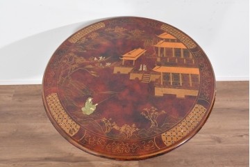 アジアンヴィンテージ　オリエンタル　風景画をあしらったティルトトップコーヒーテーブル　(R-085702)